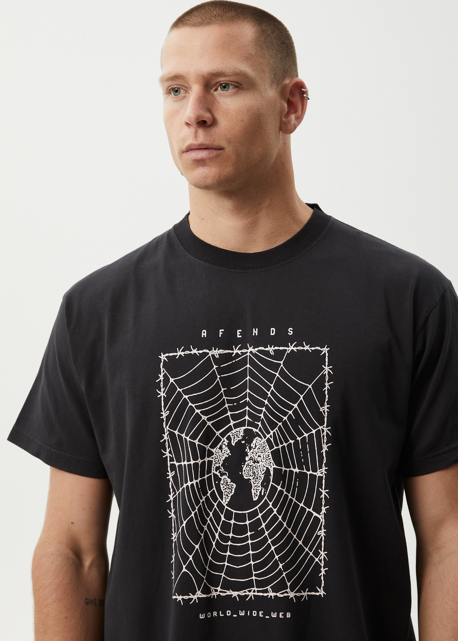 AFENDS Mens World Wide - Boxy Tee - Stone Black