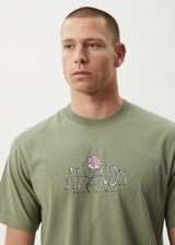 AFENDS Mens Smell The Roses - Retro Tee - Oil Green - Afends mens smell the roses   retro tee   oil green