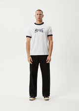 AFENDS Mens All Eyez - Ringer Tee - White / Deep Sea - Afends mens all eyez   ringer tee   white / deep sea