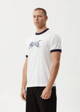 AFENDS Mens All Eyez - Ringer Tee - White / Deep Sea - Afends mens all eyez   ringer tee   white / deep sea