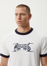 AFENDS Mens All Eyez - Ringer Tee - White / Deep Sea - Afends mens all eyez   ringer tee   white / deep sea