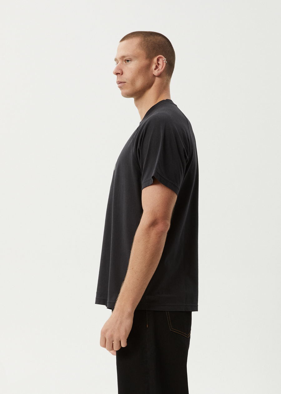 AFENDS Mens Sun Bite - Raglan Boxy Tee - Stone Black