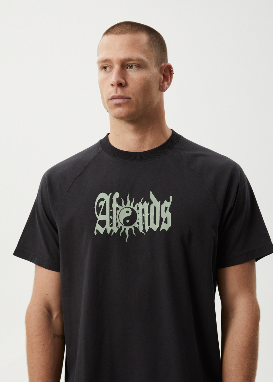 AFENDS Mens Sun Bite - Raglan Boxy Tee - Stone Black