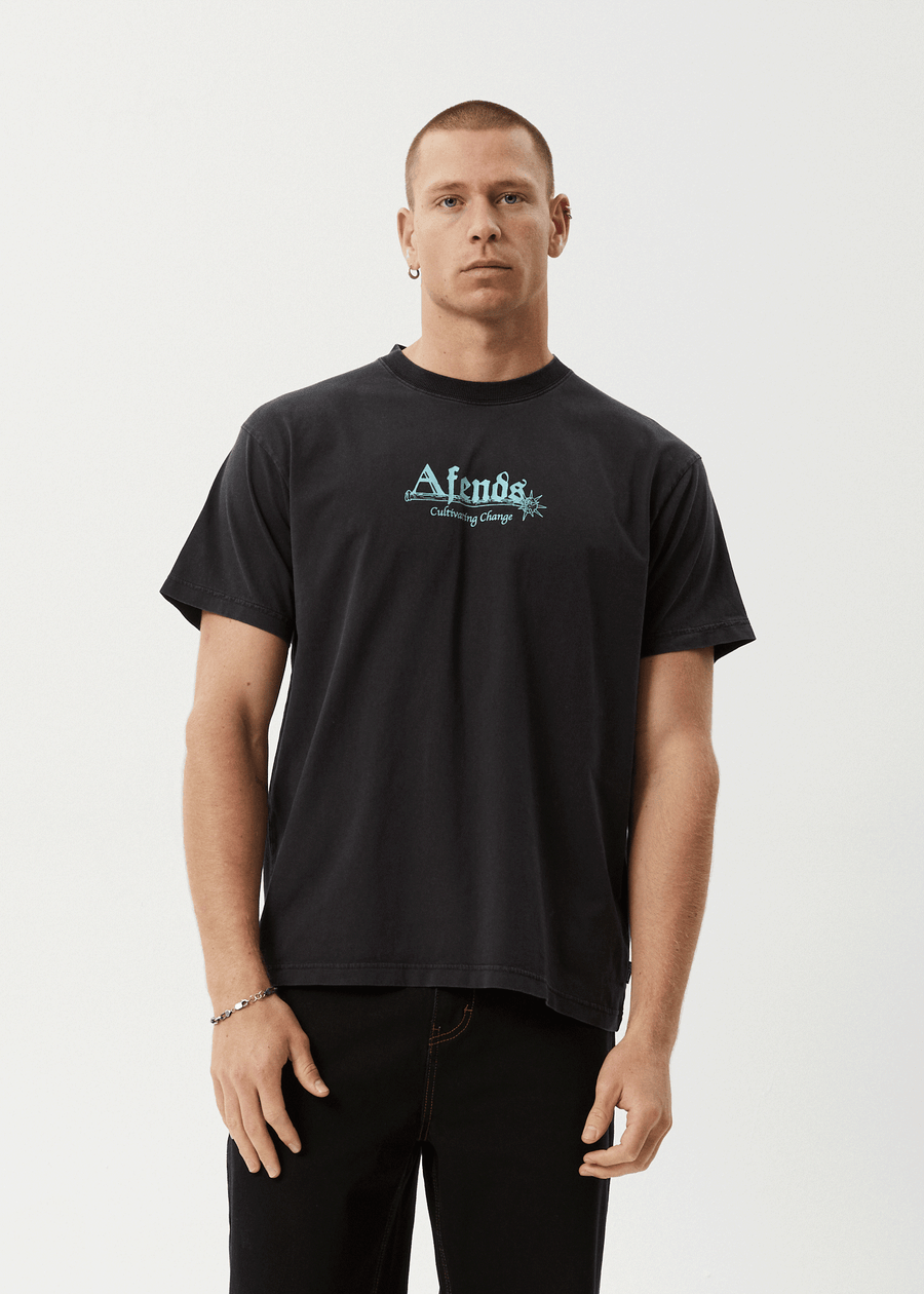 AFENDS Mens Mace Life - Boxy Tee - Stone Black