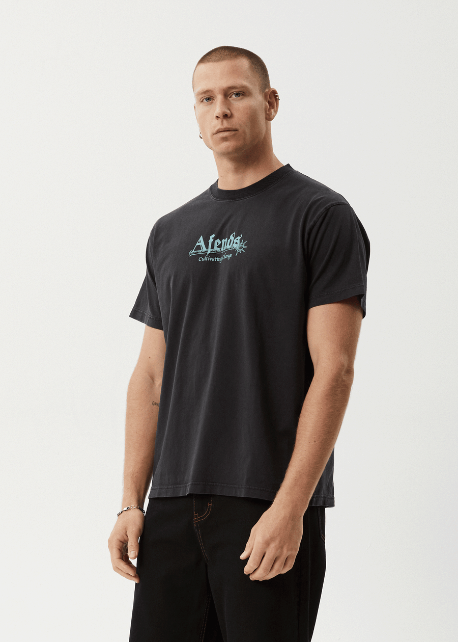 AFENDS Mens Mace Life - Boxy Tee - Stone Black