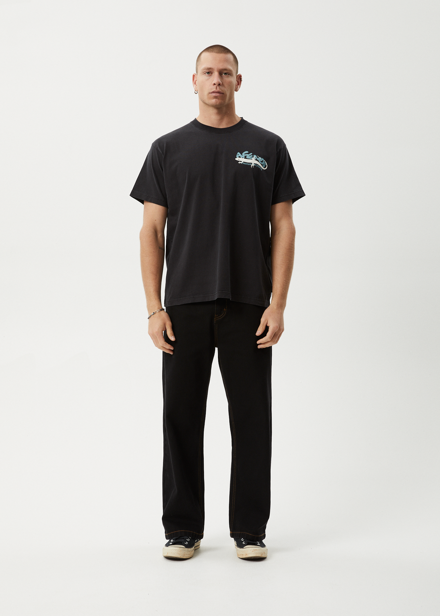 AFENDS Mens Reptilian - Heavyweight Boxy Tee - Stone Black