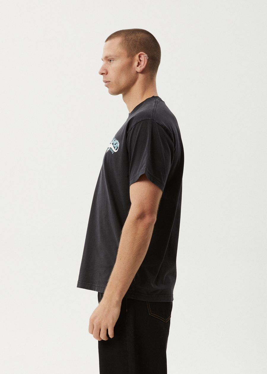 AFENDS Mens Reptilian - Heavyweight Boxy Tee - Stone Black