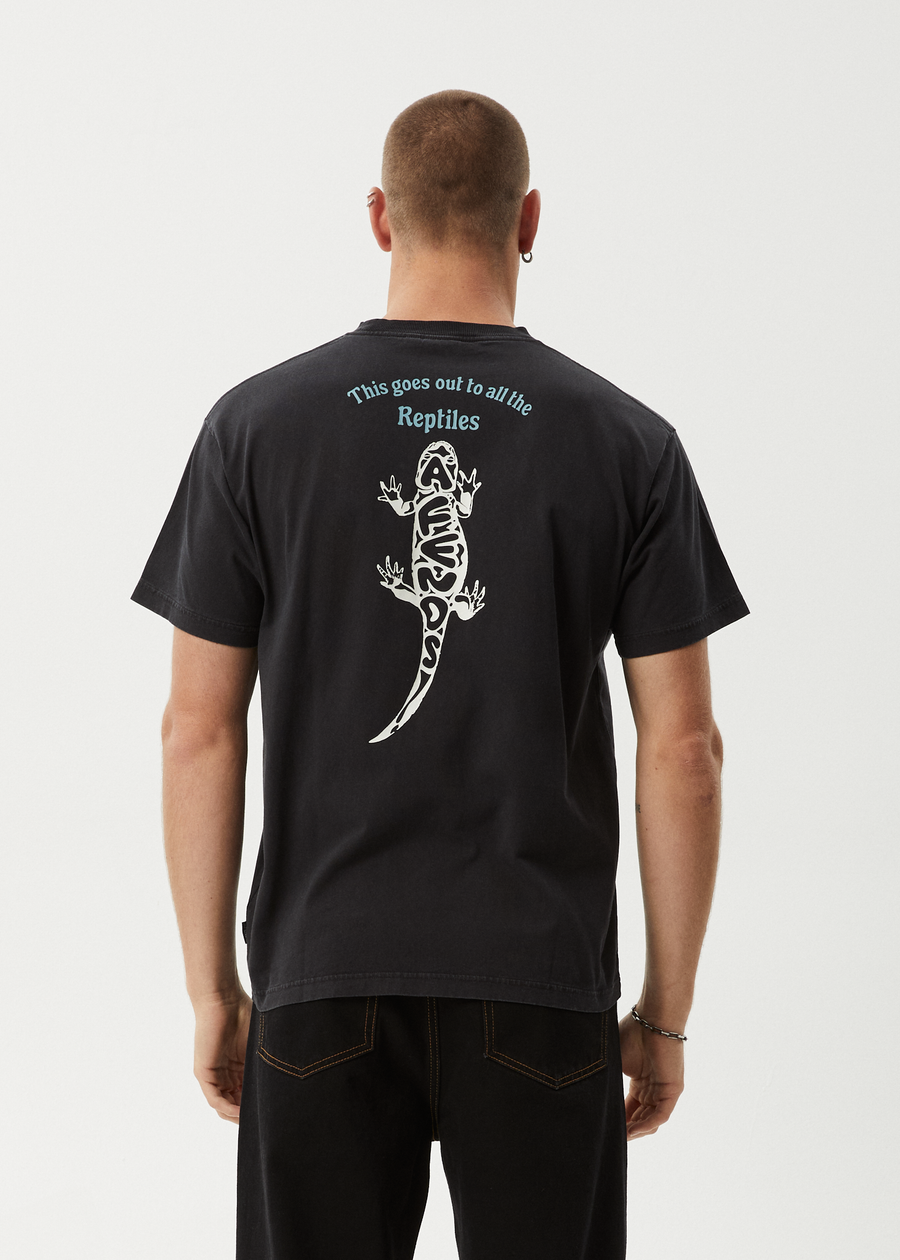 AFENDS Mens Reptilian - Heavyweight Boxy Tee - Stone Black