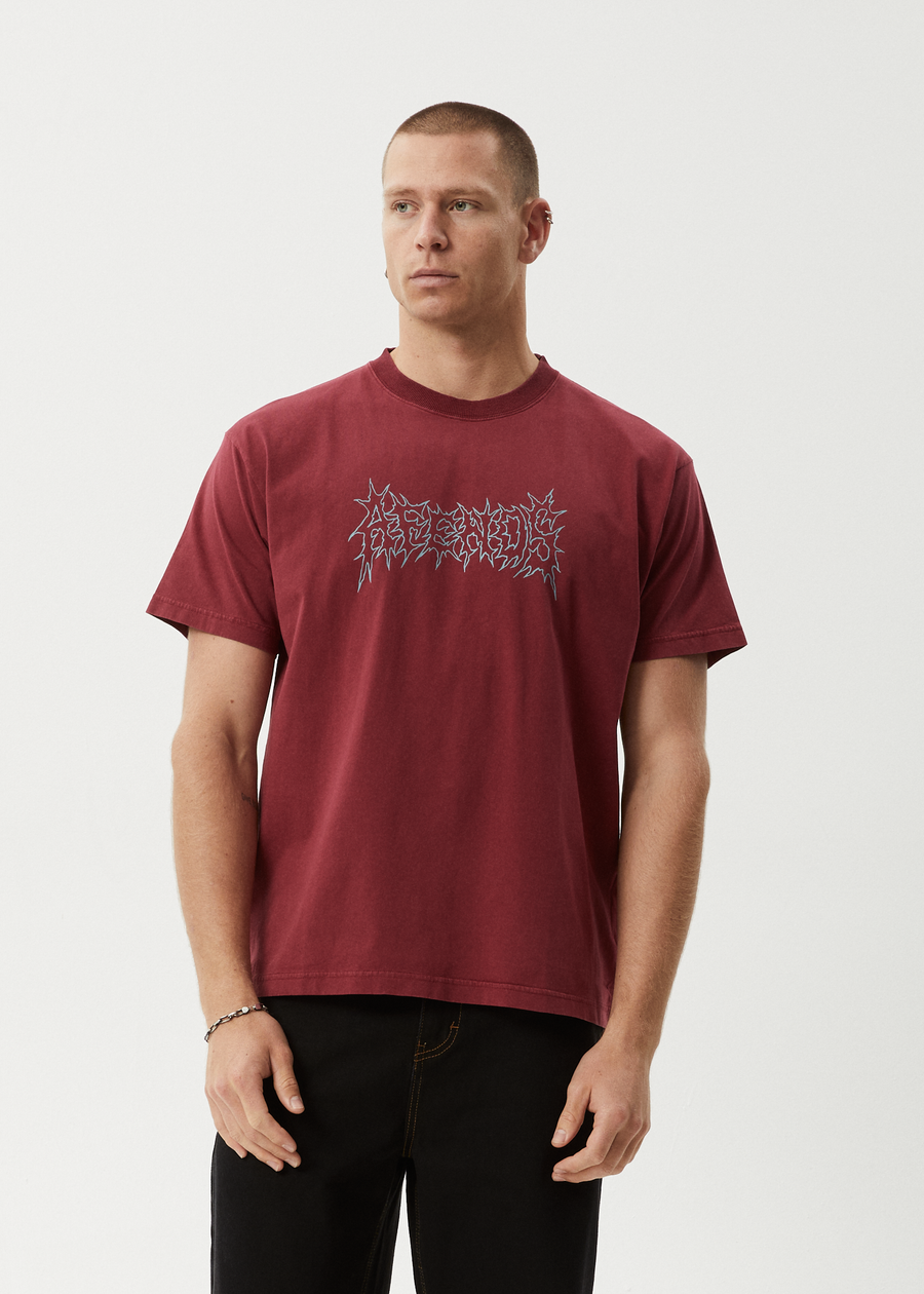 AFENDS Mens Mental - Boxy Tee - Washed Burgundy