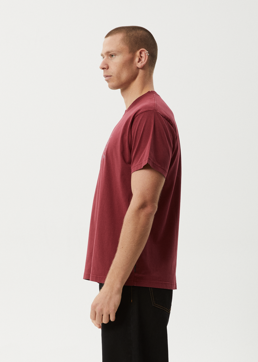 AFENDS Mens Mental - Boxy Tee - Washed Burgundy