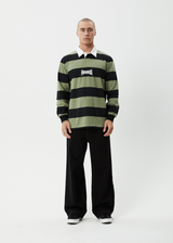 AFENDS Mens Mental - Rugby Long Sleeve Tee - Oil Green - Afends mens mental   rugby long sleeve tee   oil green