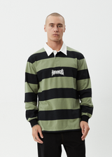 AFENDS Mens Mental - Rugby Long Sleeve Tee - Oil Green - Afends mens mental   rugby long sleeve tee   oil green