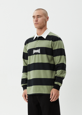 AFENDS Mens Mental - Rugby Long Sleeve Tee - Oil Green - Afends mens mental   rugby long sleeve tee   oil green