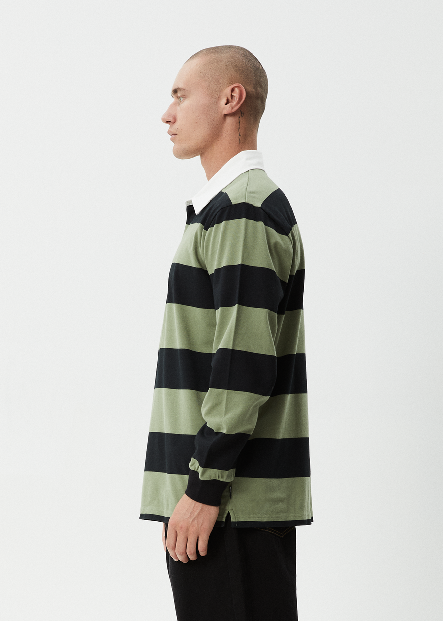 AFENDS Mens Mental - Rugby Long Sleeve Tee - Oil Green