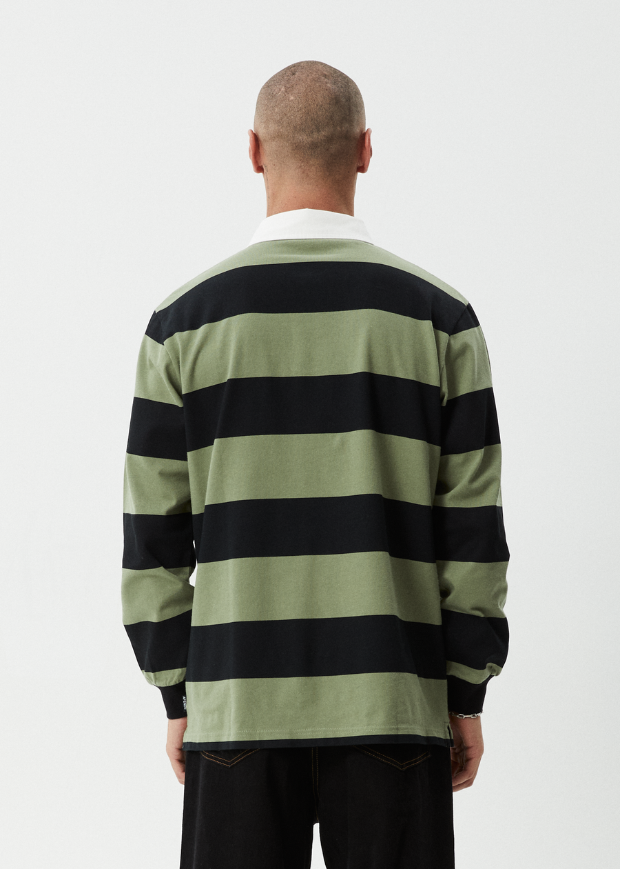 AFENDS Mens Mental - Rugby Long Sleeve Tee - Oil Green