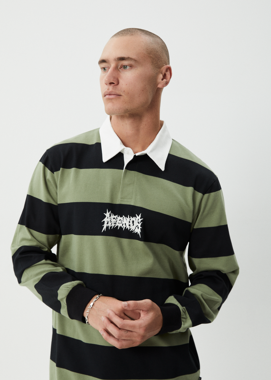 AFENDS Mens Mental - Rugby Long Sleeve Tee - Oil Green
