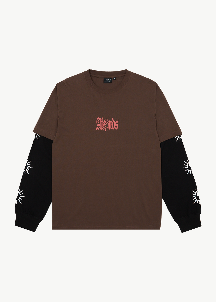 AFENDS Mens Double Trouble - Layered Boxy Tee - Coffee