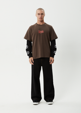 AFENDS Mens Double Trouble - Layered Boxy Tee - Coffee - Afends mens double trouble   layered boxy tee   coffee