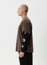 AFENDS Mens Double Trouble - Layered Boxy Tee - Coffee - Afends mens double trouble   layered boxy tee   coffee