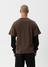 AFENDS Mens Double Trouble - Layered Boxy Tee - Coffee - Afends mens double trouble   layered boxy tee   coffee