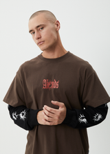 AFENDS Mens Double Trouble - Layered Boxy Tee - Coffee - Afends mens double trouble   layered boxy tee   coffee