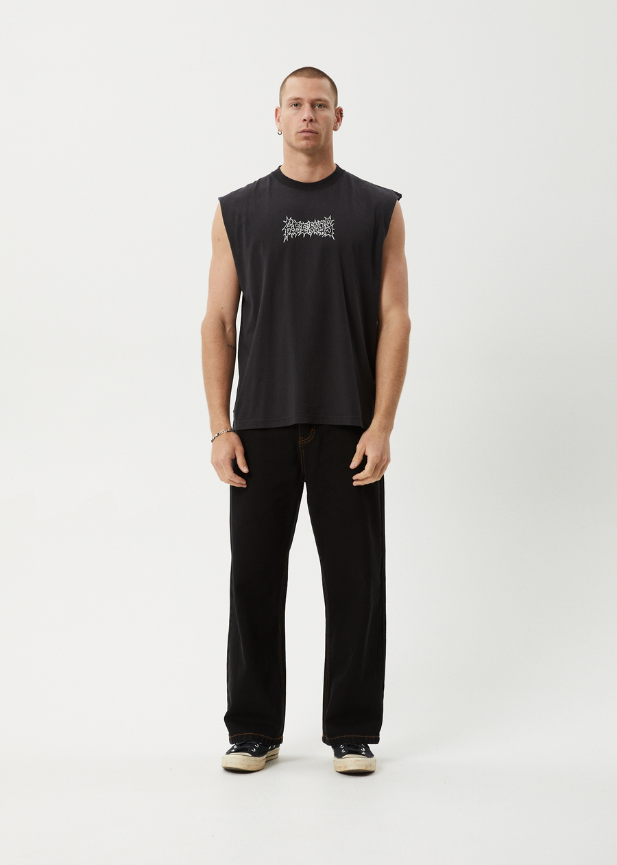 AFENDS Mens Mental - Sleeveless Tee - Stone Black