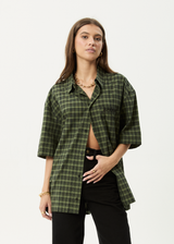 AFENDS Mens Ghost - Short Sleeve Shirt - Oil Green - Afends mens ghost   short sleeve shirt   oil green