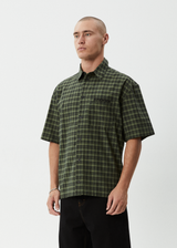 AFENDS Mens Ghost - Short Sleeve Shirt - Oil Green - Afends mens ghost   short sleeve shirt   oil green