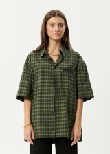 AFENDS Mens Ghost - Short Sleeve Shirt - Oil Green - Afends mens ghost   short sleeve shirt   oil green
