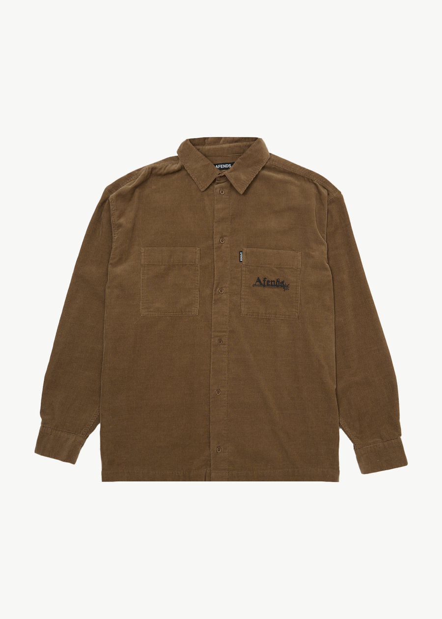 AFENDS Mens Welcome Back - Long Sleeve Shirt - Fossil