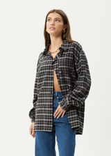 AFENDS Mens Darkness - Long Sleeve Shirt - Black Check - Afends mens darkness   long sleeve shirt   black check