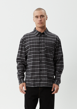 AFENDS Mens Darkness - Long Sleeve Shirt - Black Check - Afends mens darkness   long sleeve shirt   black check