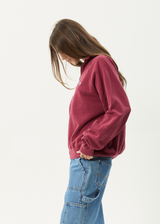 AFENDS Mens Quartz Zip - Raglan Quarter Zip Crew - Washed Burgundy - Afends mens quartz zip   raglan quarter zip crew   washed burgundy