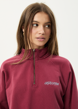 AFENDS Mens Quartz Zip - Raglan Quarter Zip Crew - Washed Burgundy - Afends mens quartz zip   raglan quarter zip crew   washed burgundy