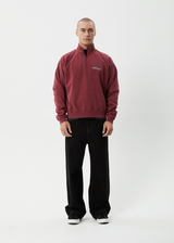 AFENDS Mens Quartz Zip - Raglan Quarter Zip Crew - Washed Burgundy - Afends mens quartz zip   raglan quarter zip crew   washed burgundy