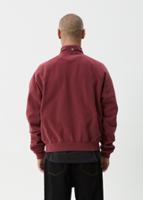 AFENDS Mens Quartz Zip - Raglan Quarter Zip Crew - Washed Burgundy - Afends mens quartz zip   raglan quarter zip crew   washed burgundy
