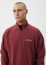 AFENDS Mens Quartz Zip - Raglan Quarter Zip Crew - Washed Burgundy - Afends mens quartz zip   raglan quarter zip crew   washed burgundy