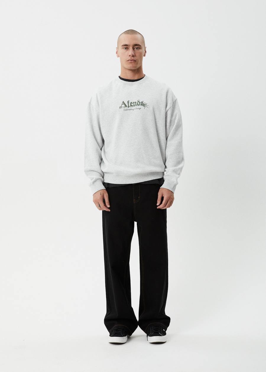 AFENDS Mens Mace - Crew Neck Jumper - Grey Marle