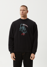AFENDS Mens Surf Or Fly - Crew Neck Jumper - Black - Afends mens surf or fly   crew neck jumper   black