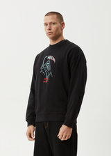 AFENDS Mens Surf Or Fly - Crew Neck Jumper - Black - Afends mens surf or fly   crew neck jumper   black