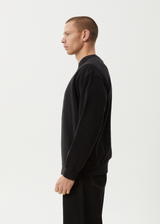AFENDS Mens Surf Or Fly - Crew Neck Jumper - Black - Afends mens surf or fly   crew neck jumper   black
