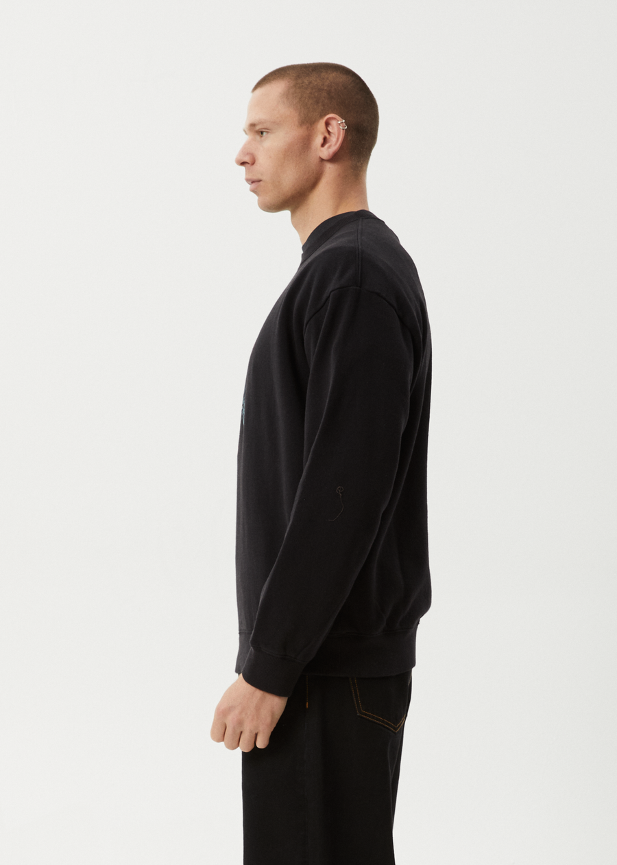 AFENDS Mens Surf Or Fly - Crew Neck Jumper - Black