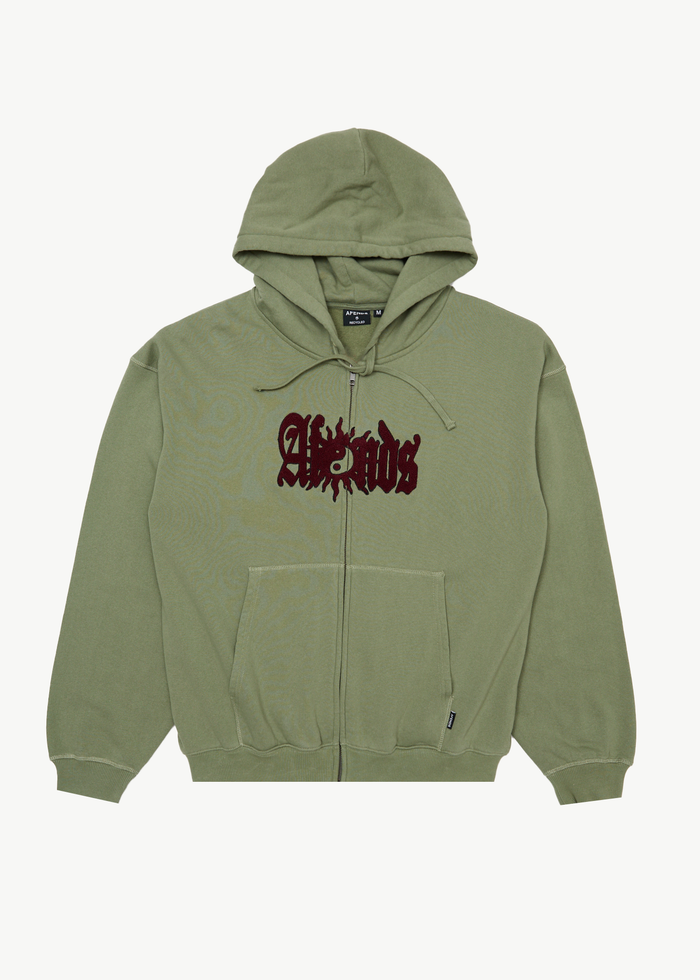 AFENDS Mens Sun Bite - Zip Hood - Oil Green