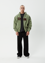 AFENDS Mens Sun Bite - Zip Hood - Oil Green - Afends mens sun bite   zip hood   oil green