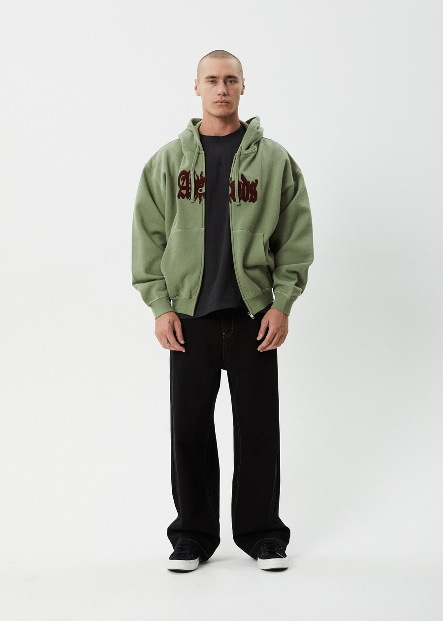AFENDS Mens Sun Bite - Zip Hood - Oil Green