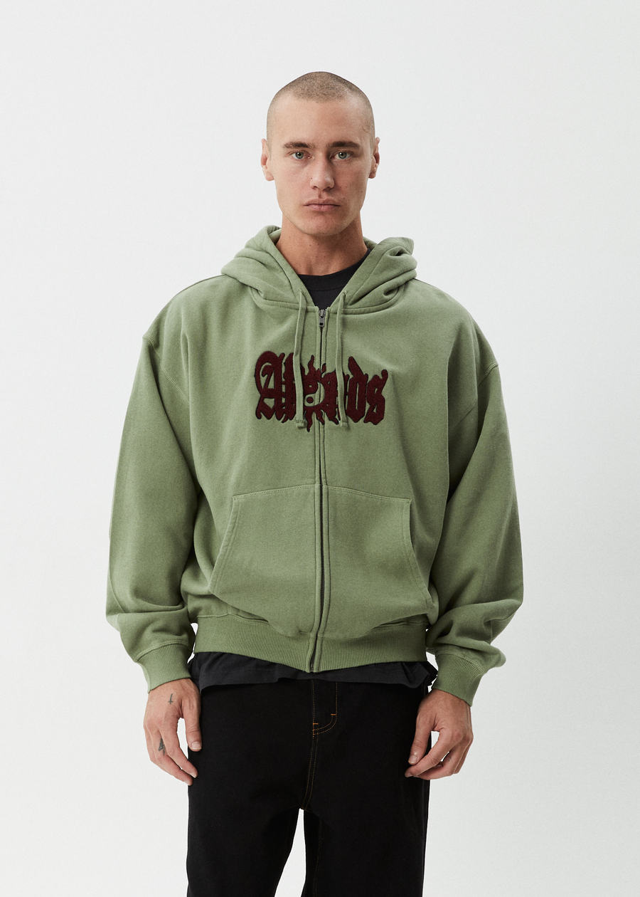 AFENDS Mens Sun Bite - Zip Hood - Oil Green