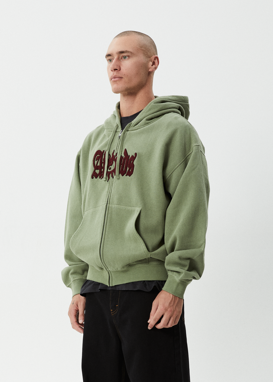 AFENDS Mens Sun Bite - Zip Hood - Oil Green