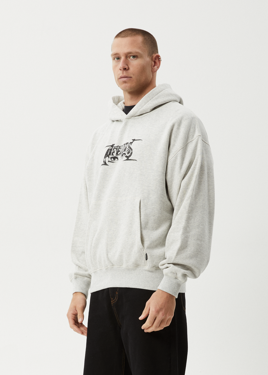 AFENDS Mens All Eyez - Boxy Hoodie - Grey Marle