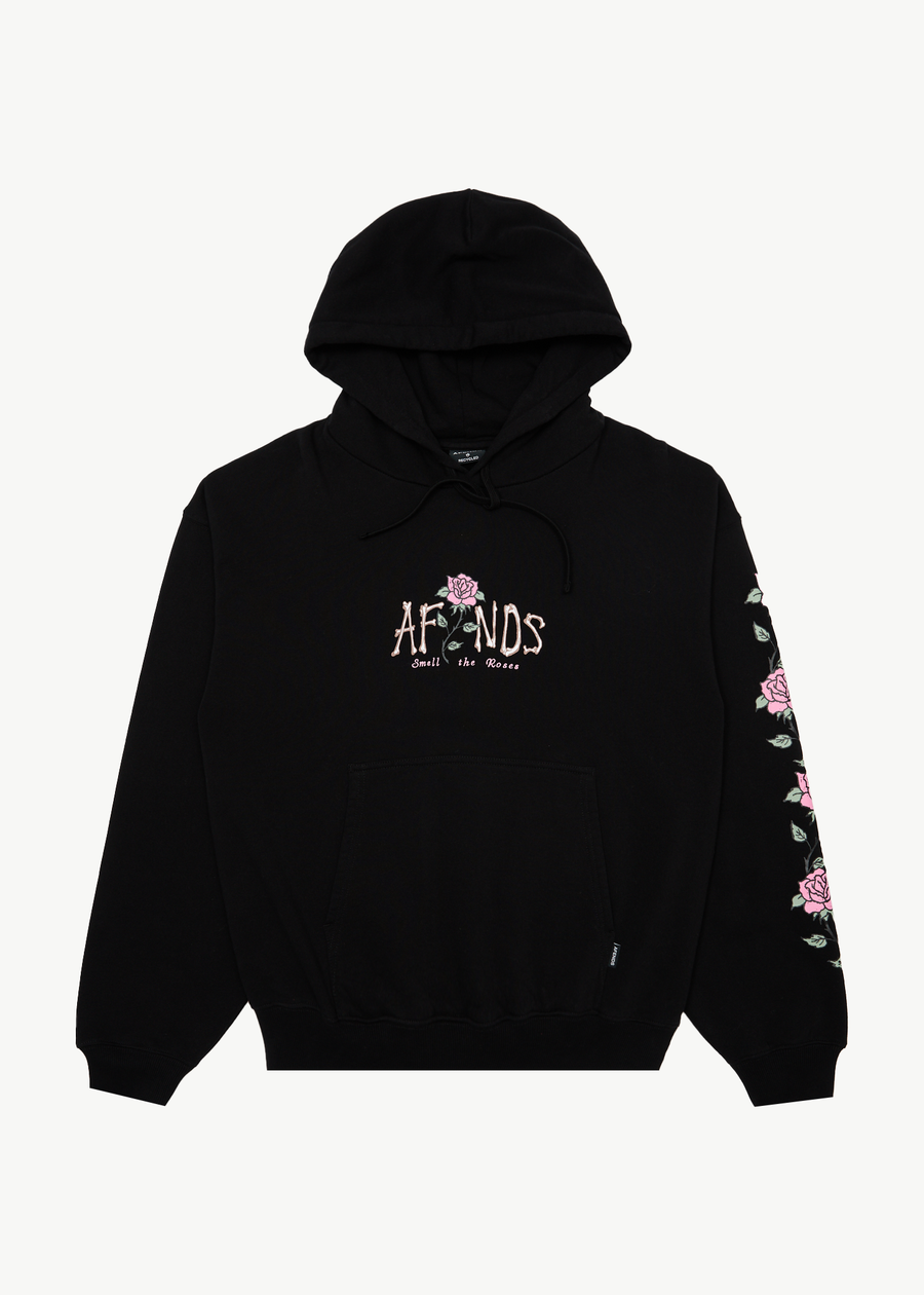 AFENDS Mens Smell The Roses - Boxy Hoodie - Black
