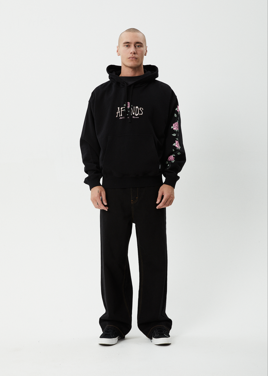 AFENDS Mens Smell The Roses - Boxy Hoodie - Black